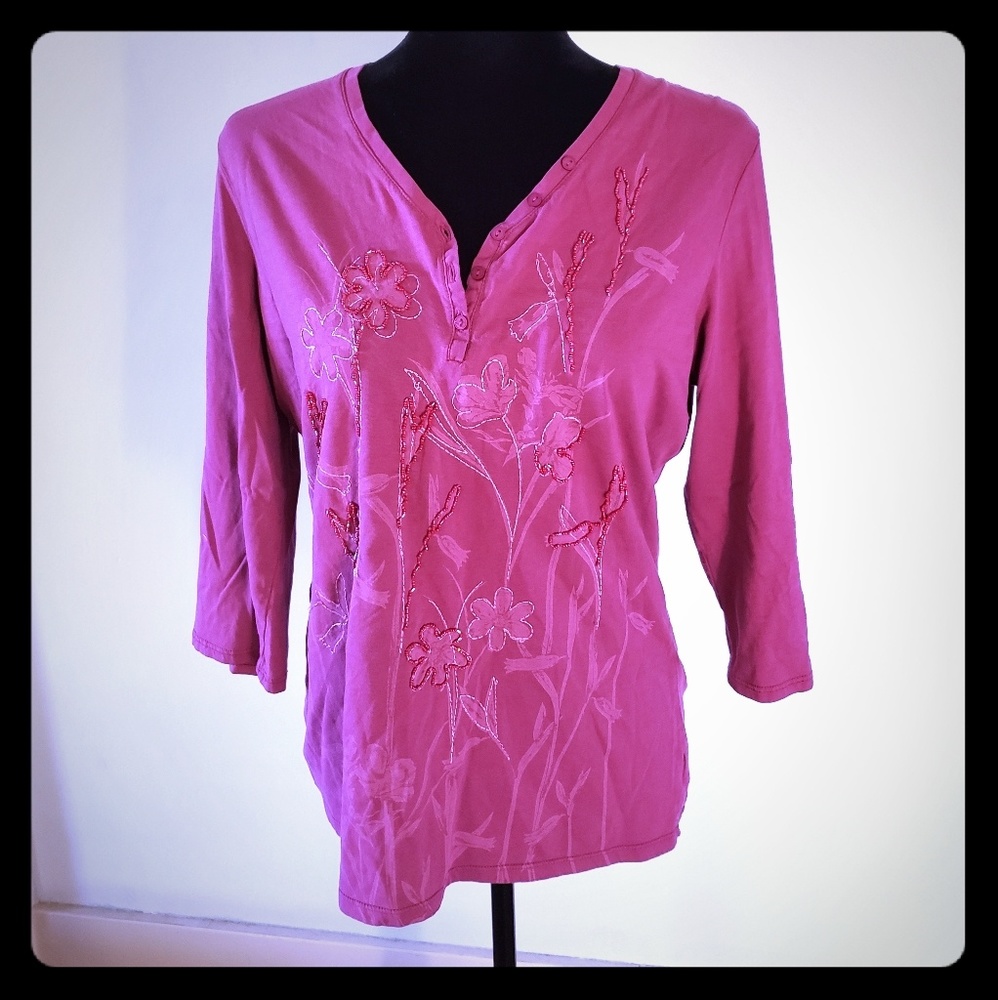 Pink embellished three quarter sleeve top